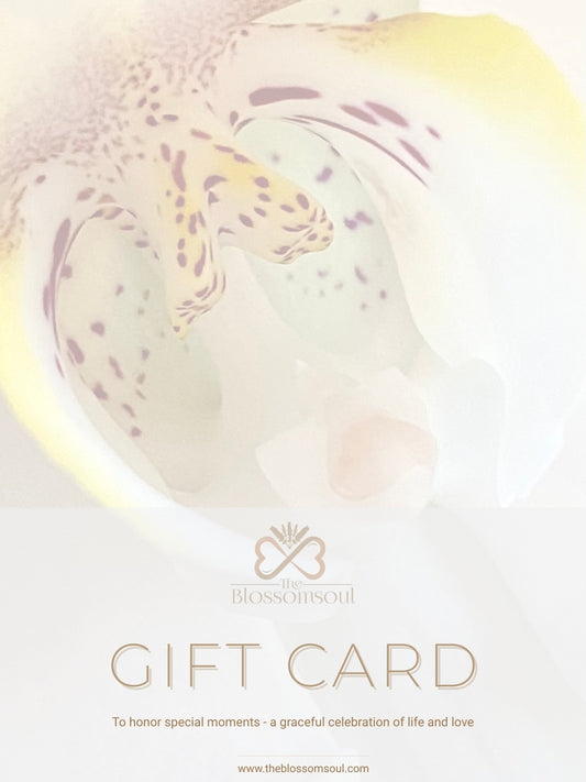 A luminous white orchid flower sets the tone for this Celebration Edition gift card from TheBlossomSoul. Created for birthdays and meaningful moments, it blends floral grace with a refined digital presentation for a timeless gifting gesture.